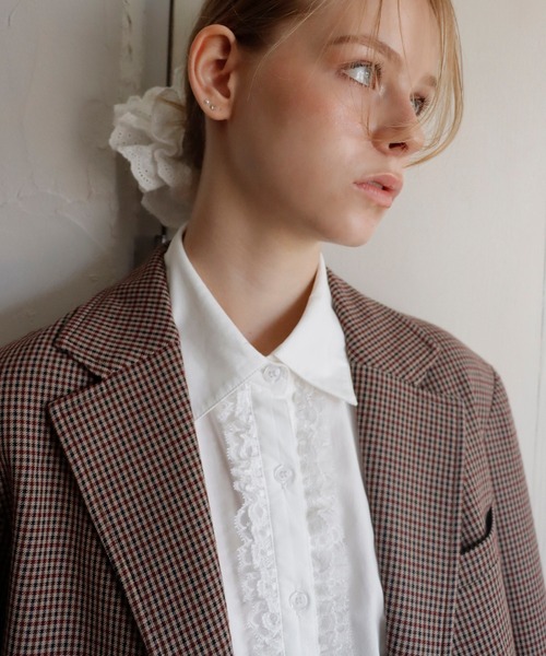 mieya mieya(ミーヤミーヤ)の「【mieya mieya】LACE TRIM SHIRTBLOUSE/レーストリムシャツブラウス(シャツ/ブラウス・レディース・ストライプ/ホワイト・FREE)」の20枚目の写真