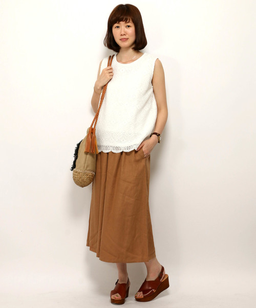 LBC（エルビーシー）の「コットン×レースノースリtee（タンクトップ・レディース・オフホワイト/オリーブ・LARGE/MEDIUM）」の12枚目の写真