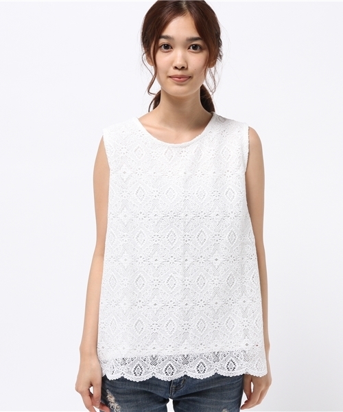 LBC（エルビーシー）の「コットン×レースノースリtee（タンクトップ・レディース・オフホワイト/オリーブ・LARGE/MEDIUM）」の7枚目の写真