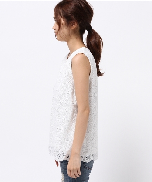 LBC（エルビーシー）の「コットン×レースノースリtee（タンクトップ・レディース・オフホワイト/オリーブ・LARGE/MEDIUM）」の8枚目の写真