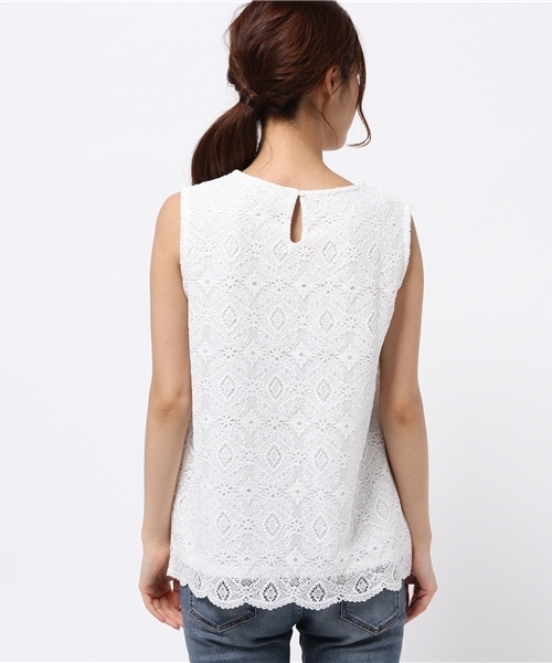 LBC（エルビーシー）の「コットン×レースノースリtee（タンクトップ・レディース・オフホワイト/オリーブ・LARGE/MEDIUM）」の9枚目の写真