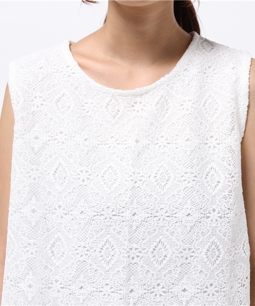 LBC（エルビーシー）の「コットン×レースノースリtee（タンクトップ・レディース・オフホワイト/オリーブ・LARGE/MEDIUM）」の10枚目の写真