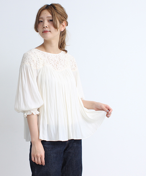 Child Woman チャイルドウーマン の 割繊 かっせん ﾃﾞｼﾝｴｱﾌﾛｰ ﾚｰｽﾄﾞｯｷﾝｸﾞﾌﾞﾗｳｽ シャツ ブラウス Wear