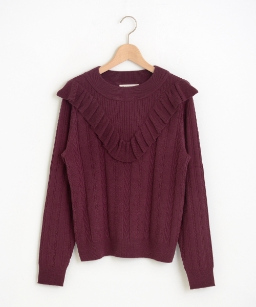 MAJESTIC LEGON(マジェスティックレゴン)の「【WEB限定価格】Vフリルニットプルオーバー(ニット/セーター・レディース・アイボリー/ネイビー/ボルドー/グリーン・MEDIUM)」の4枚目の写真