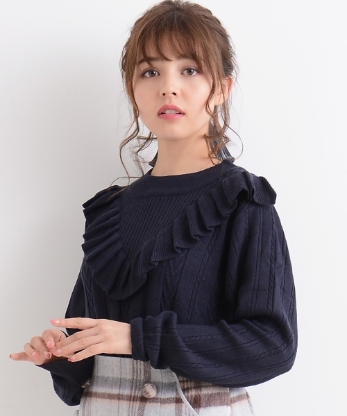 MAJESTIC LEGON(マジェスティックレゴン)の「【WEB限定価格】Vフリルニットプルオーバー(ニット/セーター・レディース・アイボリー/ネイビー/ボルドー/グリーン・MEDIUM)」の16枚目の写真