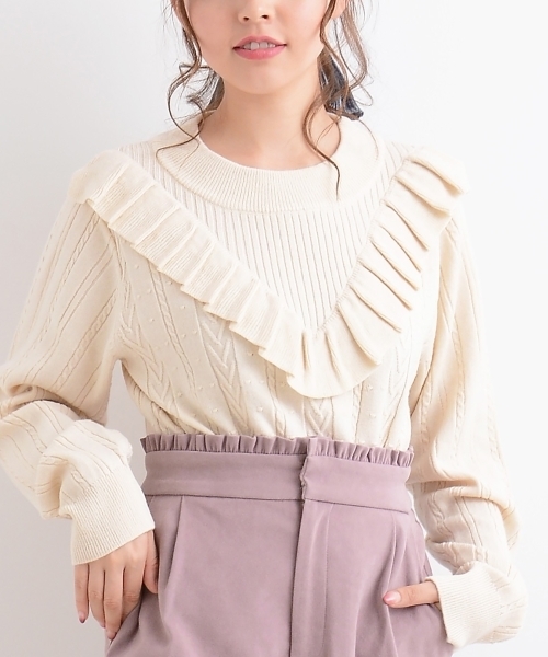 MAJESTIC LEGON(マジェスティックレゴン)の「【WEB限定価格】Vフリルニットプルオーバー(ニット/セーター・レディース・アイボリー/ネイビー/ボルドー/グリーン・MEDIUM)」の11枚目の写真