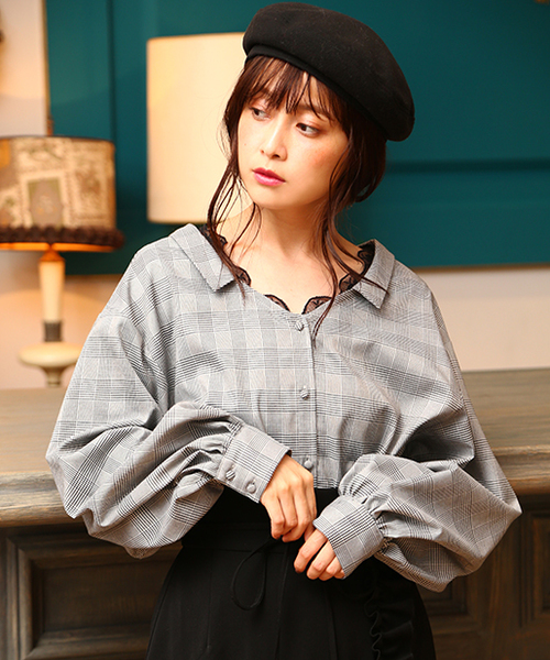 セール】抜き衿チェックブラウス（シャツ/ブラウス）｜one after