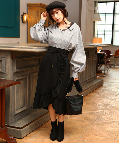 one after another NICE CLAUP（ワンアフターアナザーナイスクラップ）の「抜き衿チェックブラウス（シャツ/ブラウス・レディース・ブラウン/マスタード/ブラック系その他/ブラウン系その他・FREE）」の7枚目の写真