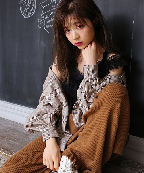 one after another NICE CLAUP（ワンアフターアナザーナイスクラップ）の「抜き衿チェックブラウス（シャツ/ブラウス・レディース・ブラウン/マスタード/ブラック系その他/ブラウン系その他・FREE）」の8枚目の写真