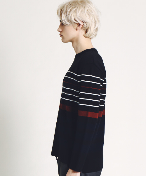 ABAHOUSE（アバハウス）の「パネルボーダー クルーネックプルオーバー（ニット/セーター・メンズ・ワイン/オフホワイト/ブラック・44/46/48）」の4枚目の写真