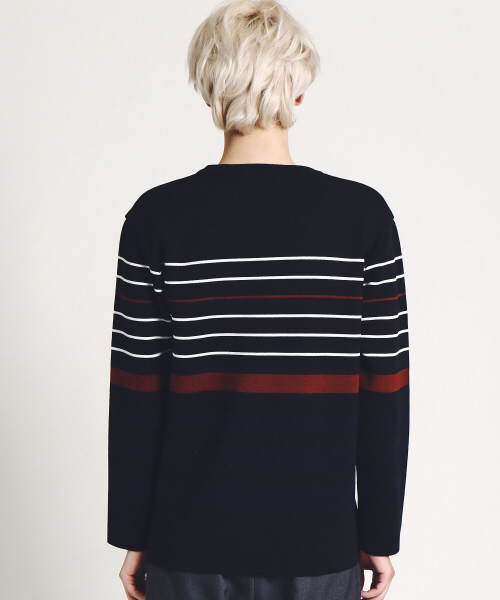 ABAHOUSE（アバハウス）の「パネルボーダー クルーネックプルオーバー（ニット/セーター・メンズ・ワイン/オフホワイト/ブラック・44/46/48）」の5枚目の写真