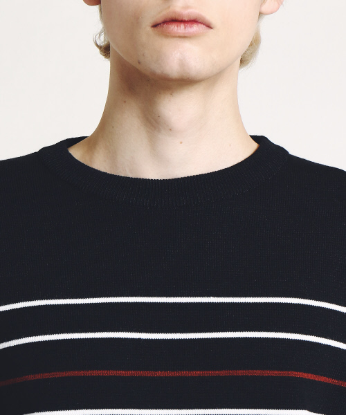 ABAHOUSE（アバハウス）の「パネルボーダー クルーネックプルオーバー（ニット/セーター・メンズ・ワイン/オフホワイト/ブラック・44/46/48）」の6枚目の写真