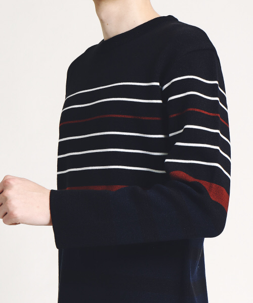 ABAHOUSE（アバハウス）の「パネルボーダー クルーネックプルオーバー（ニット/セーター・メンズ・ワイン/オフホワイト/ブラック・44/46/48）」の7枚目の写真