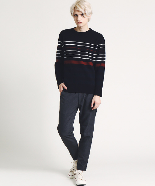 ABAHOUSE（アバハウス）の「パネルボーダー クルーネックプルオーバー（ニット/セーター・メンズ・ワイン/オフホワイト/ブラック・44/46/48）」の10枚目の写真