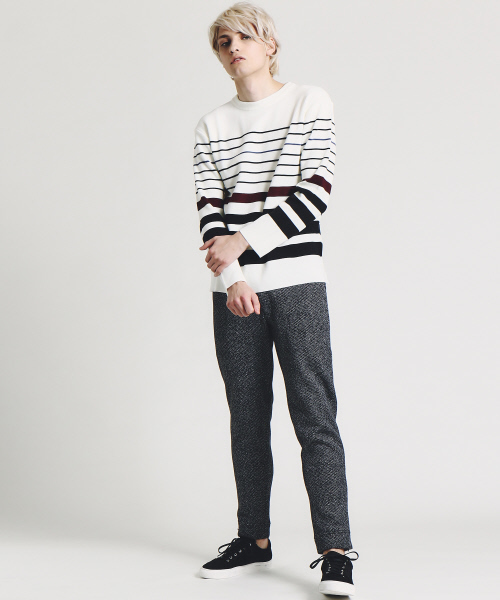 ABAHOUSE（アバハウス）の「パネルボーダー クルーネックプルオーバー（ニット/セーター・メンズ・ワイン/オフホワイト/ブラック・44/46/48）」の13枚目の写真