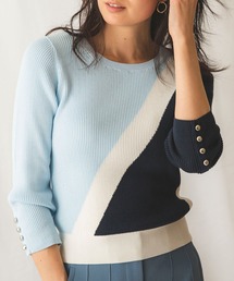 NARACAMICIE | ブロッキングインターシャプルオーバー長袖ニット(ニット/セーター)