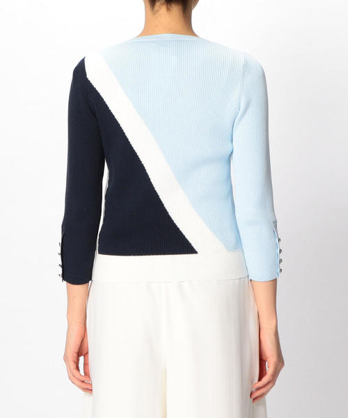 NARACAMICIE（ナラカミーチェ）の「ブロッキングインターシャプルオーバー長袖ニット（ニット/セーター・レディース・ベージュ/ブルー・LARGE/MEDIUM）」の8枚目の写真