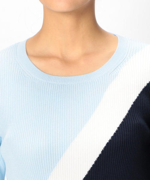 NARACAMICIE（ナラカミーチェ）の「ブロッキングインターシャプルオーバー長袖ニット（ニット/セーター・レディース・ベージュ/ブルー・LARGE/MEDIUM）」の9枚目の写真