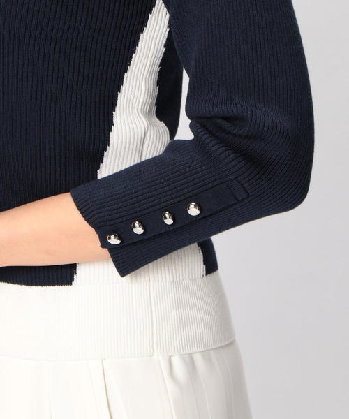 NARACAMICIE（ナラカミーチェ）の「ブロッキングインターシャプルオーバー長袖ニット（ニット/セーター・レディース・ベージュ/ブルー・LARGE/MEDIUM）」の11枚目の写真