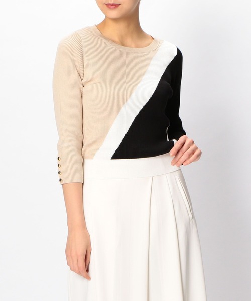 NARACAMICIE（ナラカミーチェ）の「ブロッキングインターシャプルオーバー長袖ニット（ニット/セーター・レディース・ベージュ/ブルー・LARGE/MEDIUM）」の18枚目の写真