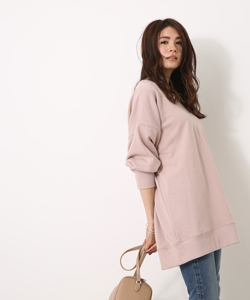 AZUL by moussy（アズールバイマウジー）の「C/N裏毛チュニック（Tシャツ/カットソー・レディース・ライトブラック/オフホワイト/ライトピンク・MEDIUM/SMALL）」の3枚目の写真