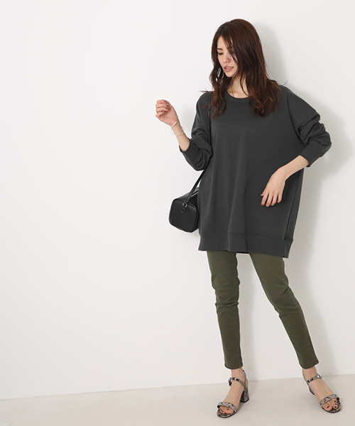 AZUL by moussy（アズールバイマウジー）の「C/N裏毛チュニック（Tシャツ/カットソー・レディース・ライトブラック/オフホワイト/ライトピンク・MEDIUM/SMALL）」の10枚目の写真