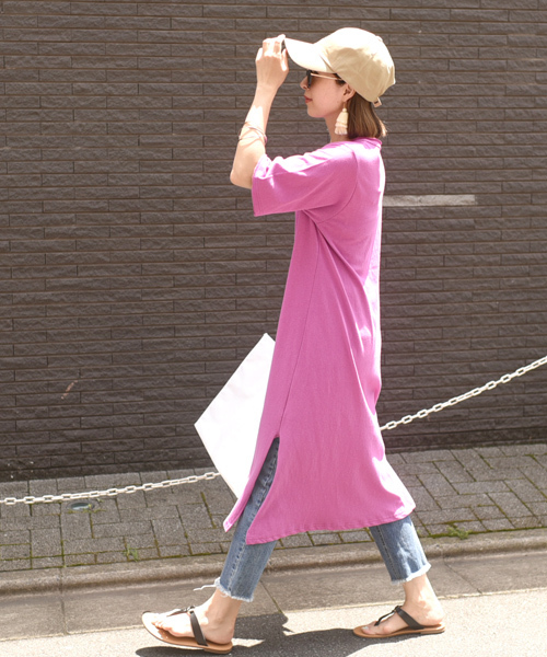 coca（coca）（コカ）の「選べるカラバリ！胸ポケット付きカットソーワンピース（ワンピース・レディース・ホワイト/チャコール/パープル/レッド・ONE SIZE）」の5枚目の写真