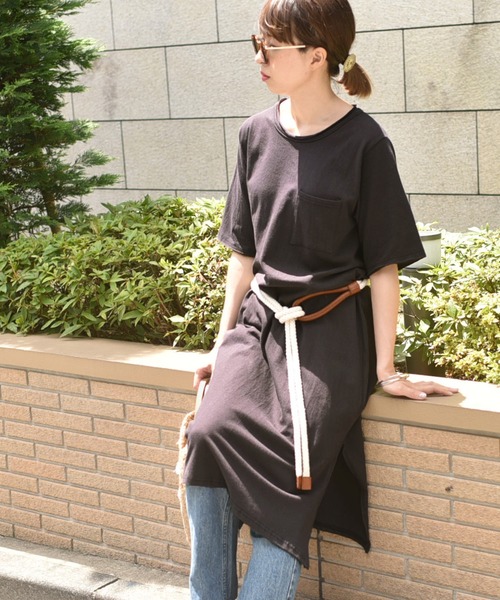 coca（coca）（コカ）の「選べるカラバリ！胸ポケット付きカットソーワンピース（ワンピース・レディース・ホワイト/チャコール/パープル/レッド・ONE SIZE）」の9枚目の写真