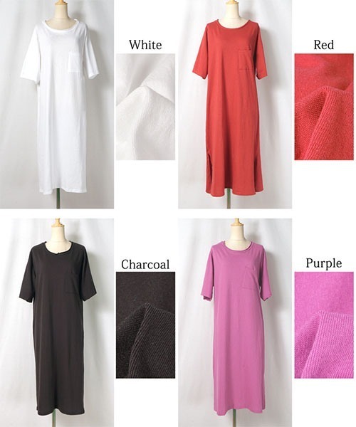 coca（coca）（コカ）の「選べるカラバリ！胸ポケット付きカットソーワンピース（ワンピース・レディース・ホワイト/チャコール/パープル/レッド・ONE SIZE）」の13枚目の写真