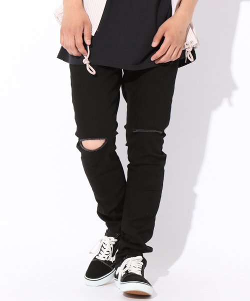 kutir（クティール）の「damage skinny / ダメージスキニーデニムパンツ（デニムパンツ・メンズ・ブラック/サックスブルー/インディゴブルー・SMALL/MEDIUM/LARGE）」の2枚目の写真