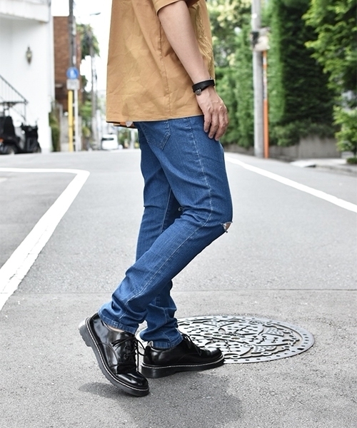 kutir（クティール）の「damage skinny / ダメージスキニーデニムパンツ（デニムパンツ・メンズ・ブラック/サックスブルー/インディゴブルー・SMALL/MEDIUM/LARGE）」の6枚目の写真