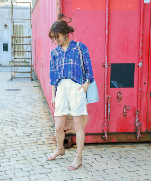 BAYFLOW(ベイフロー)の「リネンチェックシャツ(シャツ/ブラウス・レディース・ホワイト/グリーン/ブルー/ピンク・SMALL/MEDIUM)」の14枚目の写真