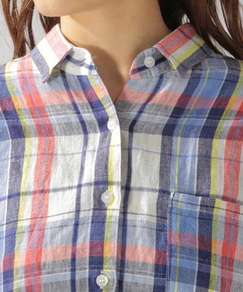 BAYFLOW(ベイフロー)の「リネンチェックシャツ(シャツ/ブラウス・レディース・ホワイト/グリーン/ブルー/ピンク・SMALL/MEDIUM)」の21枚目の写真