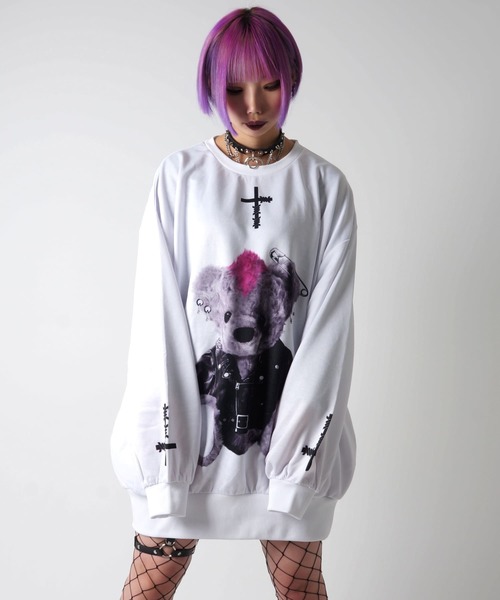 TRAVAS TOKYO(トラバス トウキョウ)の「unkish bear BIG PO/パンクロックくまオーバーサイズトレーナー/スウェット(スウェット・メンズ・ホワイト/ブラック・FREE)」の15枚目の写真