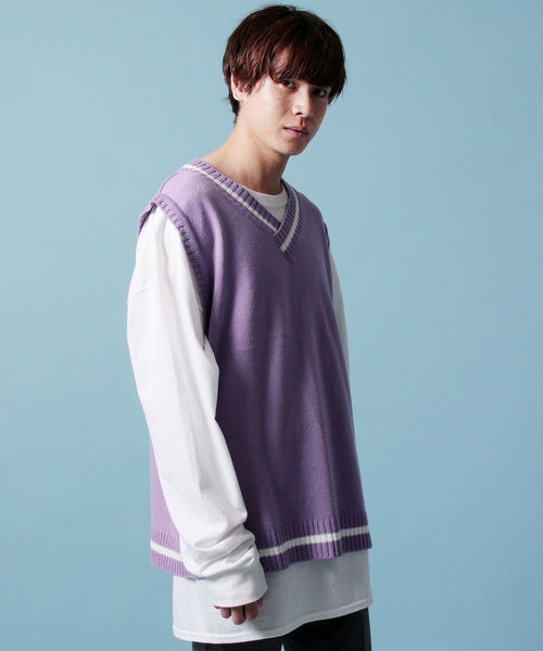 ASTRONOMY（アストロノミー）の「チルデンビッグシルエットニットベスト（ベスト・メンズ・ホワイト/ブラック/グレー/ブラウン/ベージュ/グリーン/ミント/ライトブルー/パープル/イエロー/ピンク/レッド/オレンジ/ネイビー・FREE）」の11枚目の写真