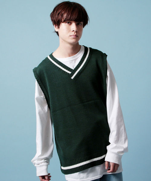 ASTRONOMY（アストロノミー）の「チルデンビッグシルエットニットベスト（ベスト・メンズ・ホワイト/ブラック/グレー/ブラウン/ベージュ/グリーン/ミント/ライトブルー/パープル/イエロー/ピンク/レッド/オレンジ/ネイビー・FREE）」の7枚目の写真