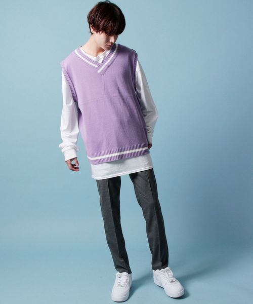 ASTRONOMY（アストロノミー）の「チルデンビッグシルエットニットベスト（ベスト・メンズ・ホワイト/ブラック/グレー/ブラウン/ベージュ/グリーン/ミント/ライトブルー/パープル/イエロー/ピンク/レッド/オレンジ/ネイビー・FREE）」の22枚目の写真