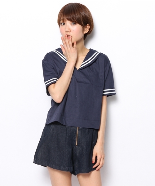 WEGO(ウィゴー)の「WEGO/セーラーシャツ(シャツ/ブラウス・レディース・オフホワイト/ブラック/ネイビー/レッド/ホワイト・FREE)」の4枚目の写真