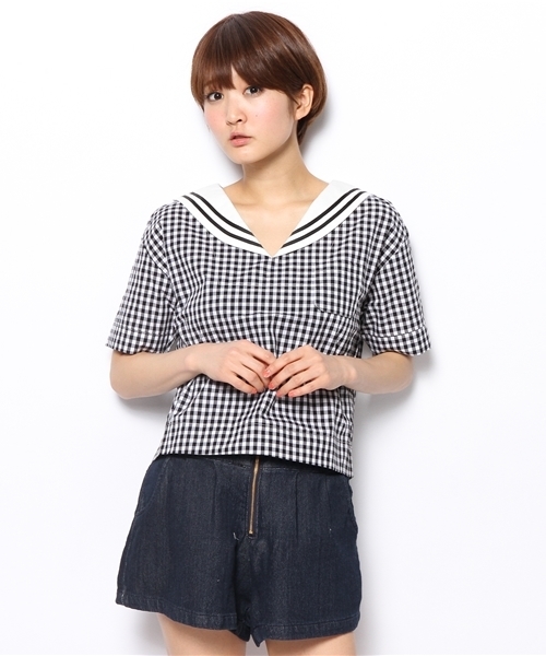 WEGO(ウィゴー)の「WEGO/セーラーシャツ(シャツ/ブラウス・レディース・オフホワイト/ブラック/ネイビー/レッド/ホワイト・FREE)」の14枚目の写真