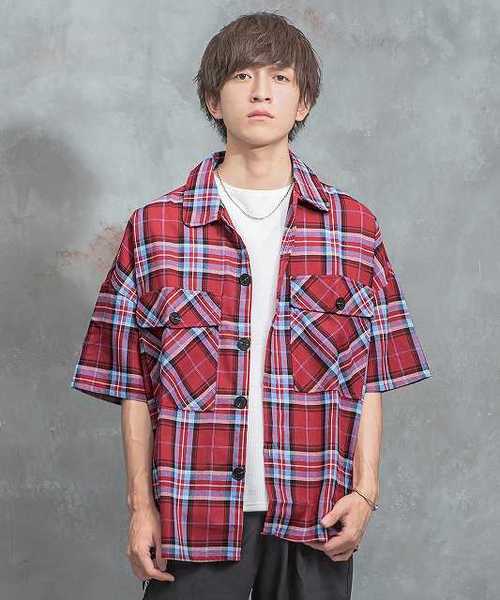 MinoriTY(マイノリティ)の「ポケット付きビッグチェックシャツ(シャツ/ブラウス・メンズ・ネイビー/レッド・M/L)」の2枚目の写真