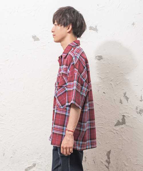 MinoriTY(マイノリティ)の「ポケット付きビッグチェックシャツ(シャツ/ブラウス・メンズ・ネイビー/レッド・M/L)」の5枚目の写真