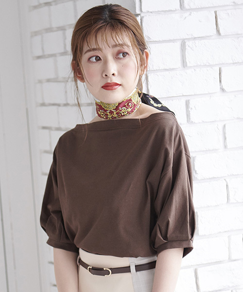 MAJESTIC LEGON（マジェスティックレゴン）の「スカーフセットボートネックＴ（Tシャツ/カットソー・レディース・ベージュ系その他2/オレンジ/ブラウン/ピンクベージュ/ブルー系その他2・MEDIUM）」の7枚目の写真