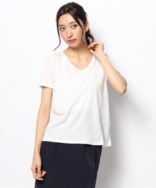 CIAOPANIC TYPY(チャオパニックティピー)の「VネックTシャツ(Tシャツ/カットソー・レディース・オリーブ/ブルー/ホワイト/ブラック・FREE)」の1枚目の写真