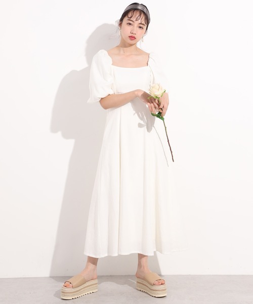 CLAINE ホワイト パフスリーブ ワンピース CLAINE ホワイト パフスリーブ ワンピース