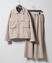 MONO-MART | セットアップ TRストレッチ スーツ地 オーバーサイズ CPO ジャケット ブルゾン ＆ ワイドパンツ(セットアップ)