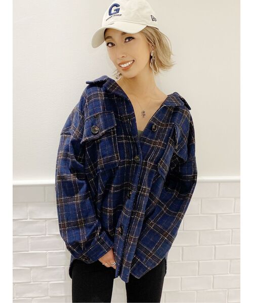 GYDA（ジェイダ）の「RAISING CHECK FABRICシャツ（シャツ/ブラウス・レディース・ネイビー/グレー/アイボリー・FREE）」の3枚目の写真