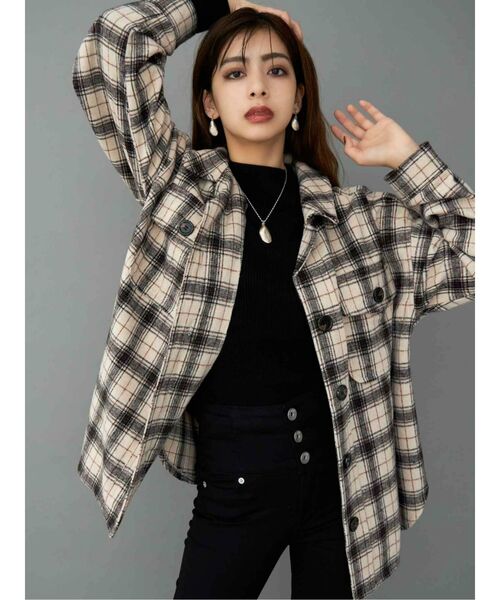 GYDA（ジェイダ）の「RAISING CHECK FABRICシャツ（シャツ/ブラウス・レディース・ネイビー/グレー/アイボリー・FREE）」の5枚目の写真