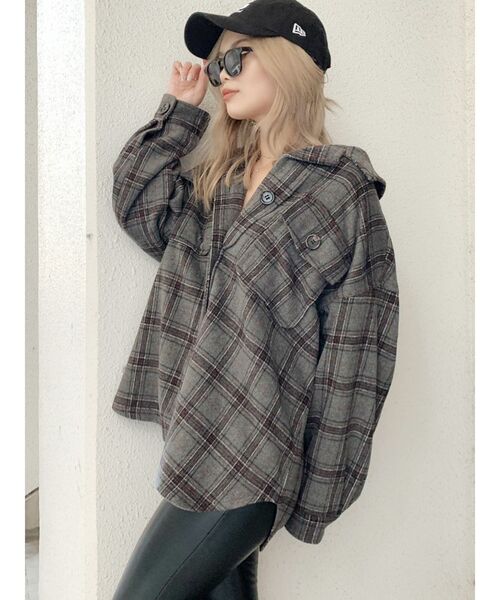 GYDA（ジェイダ）の「RAISING CHECK FABRICシャツ（シャツ/ブラウス・レディース・ネイビー/グレー/アイボリー・FREE）」の8枚目の写真