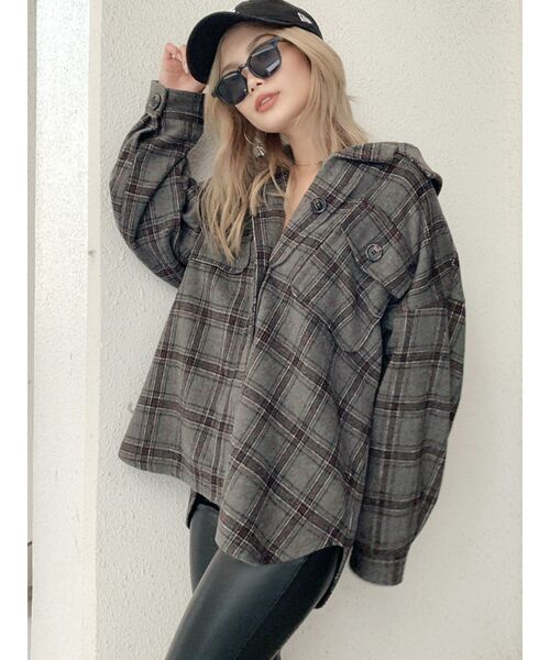 GYDA（ジェイダ）の「RAISING CHECK FABRICシャツ（シャツ/ブラウス・レディース・ネイビー/グレー/アイボリー・FREE）」の4枚目の写真