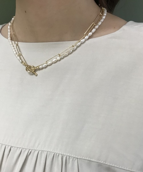 GLOBAL WORK（グローバルワーク）の「淡水パール2連ネックレス/941417（ネックレス・レディース・ライトグレー/ゴールド・FREE）」の9枚目の写真